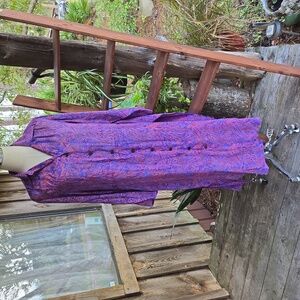 Go Fish purple and blood red orange reef print button front maxi shirt dress